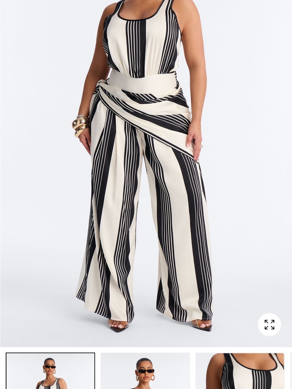 Striped Black & Cream Wide-Leg Jumpsuit
